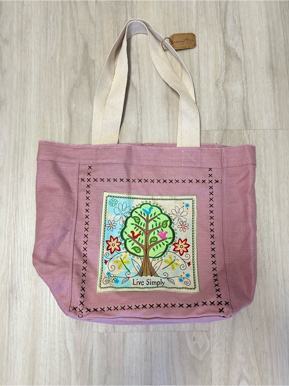NEW Natural Life Mauve Pink Large Tote Bag Live Simply Tree Floral